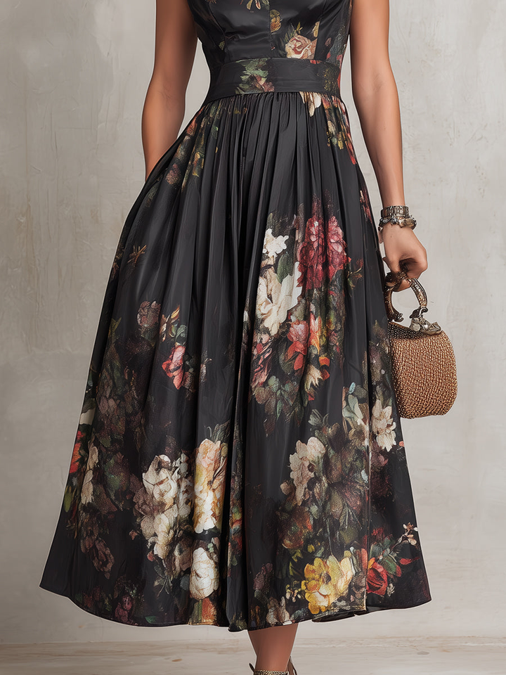 Courtney - Floral Keyhole Pleated Midi Dress