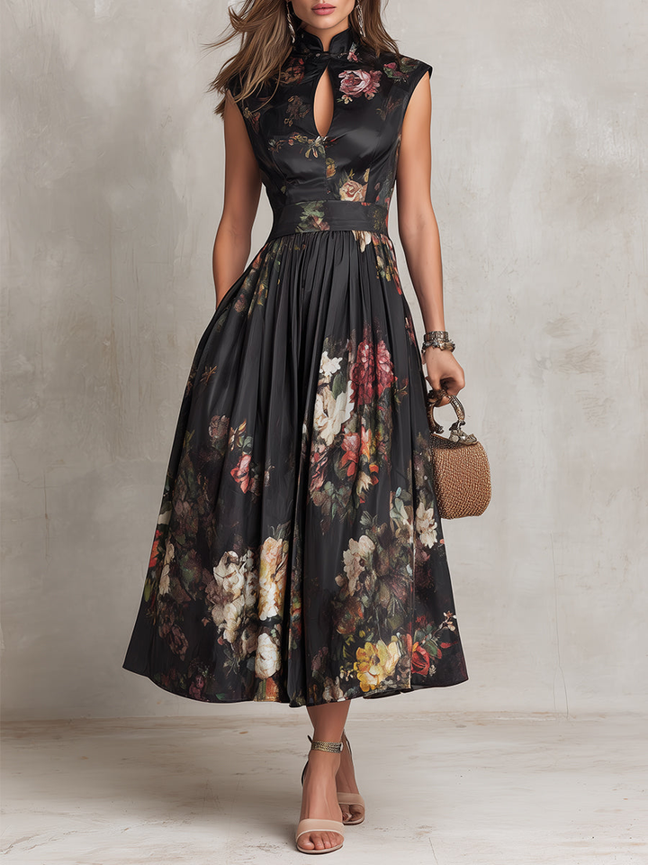 Courtney - Floral Keyhole Pleated Midi Dress