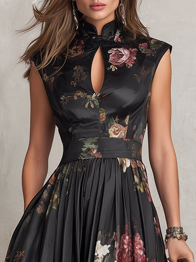 Courtney - Floral Keyhole Pleated Midi Dress
