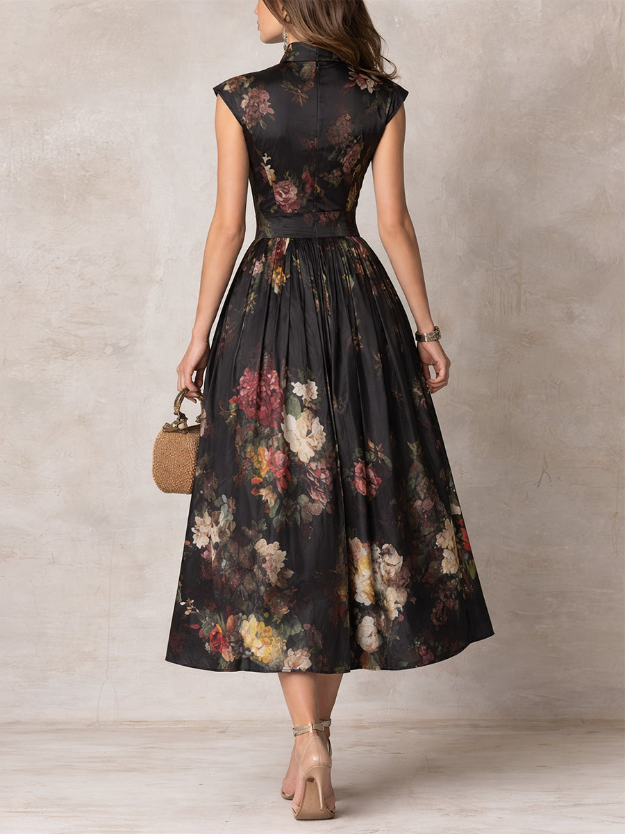 Courtney - Floral Keyhole Pleated Midi Dress