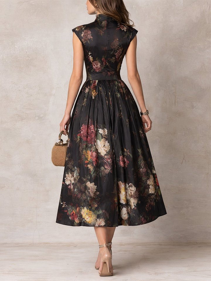 Courtney - Floral Keyhole Pleated Midi Dress