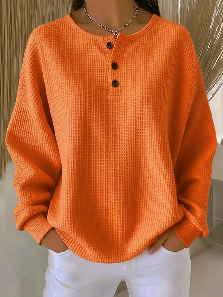 Nancy | Waffle Knit Henley Sweatshirt