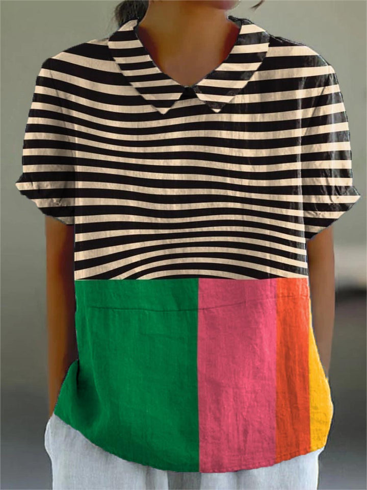 Macy - Bold Striped Blouse with Color Block