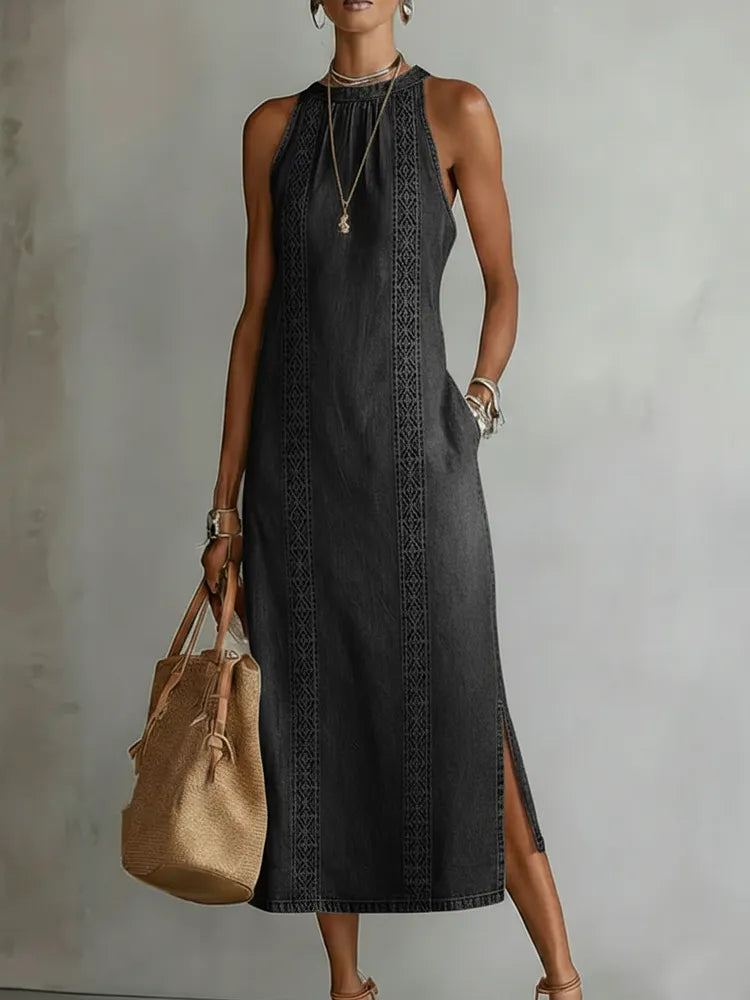 Zoey - Retro Lace Denim Dress