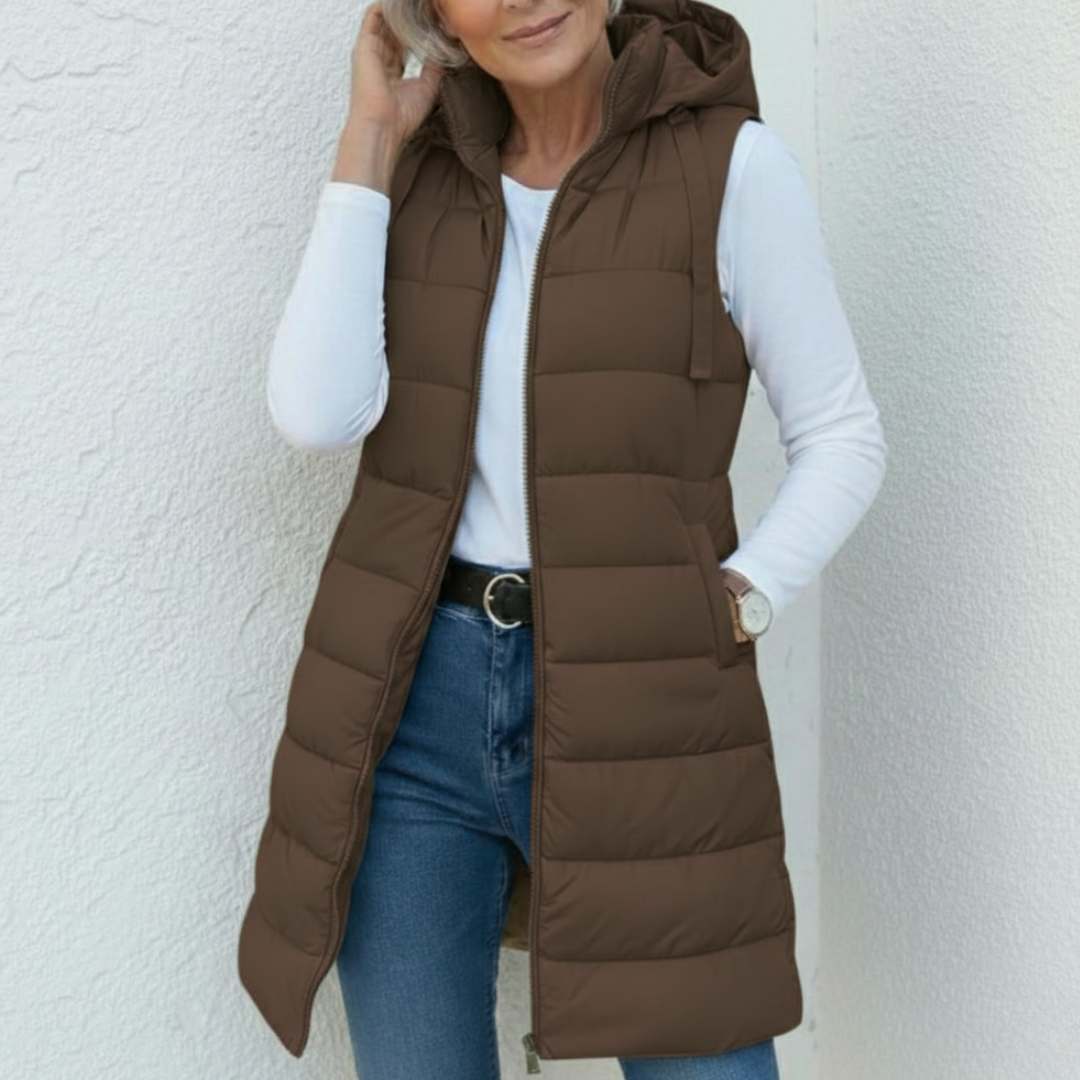 NINA - Casual Sleeveless Hood Long Puffer Vest
