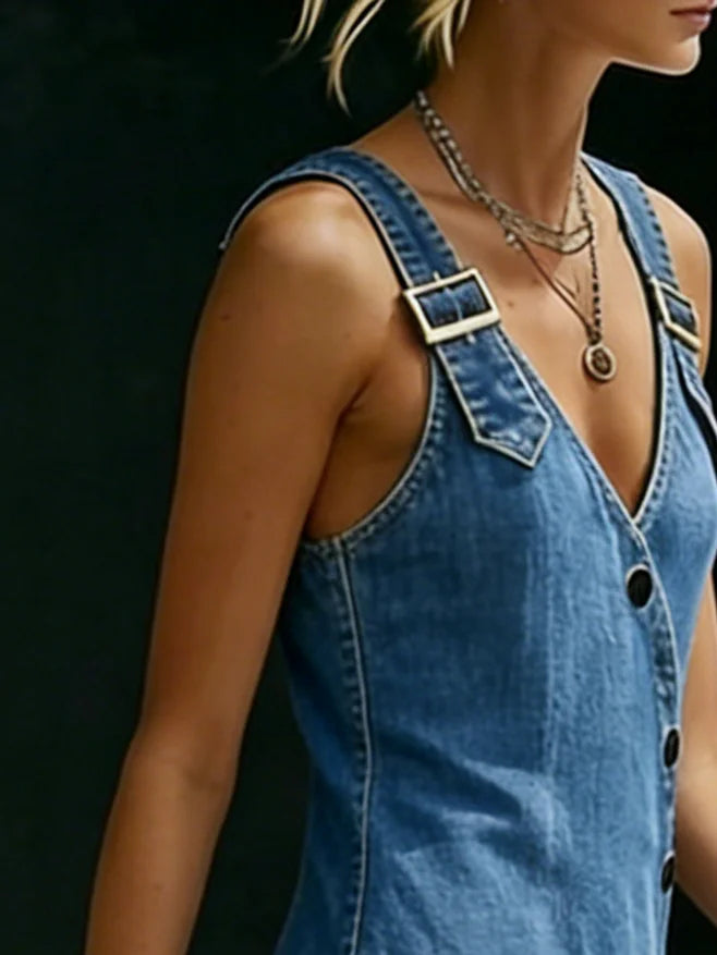 Lena - Long Denim Button Down Dress