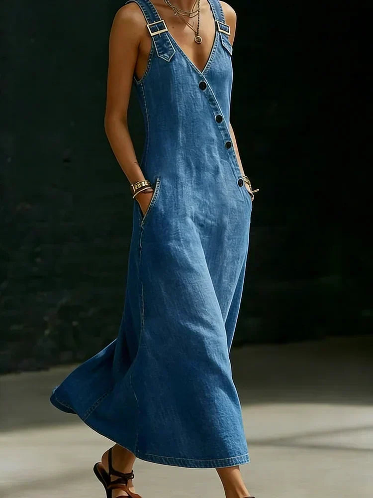 Lena - Long Denim Button Down Dress