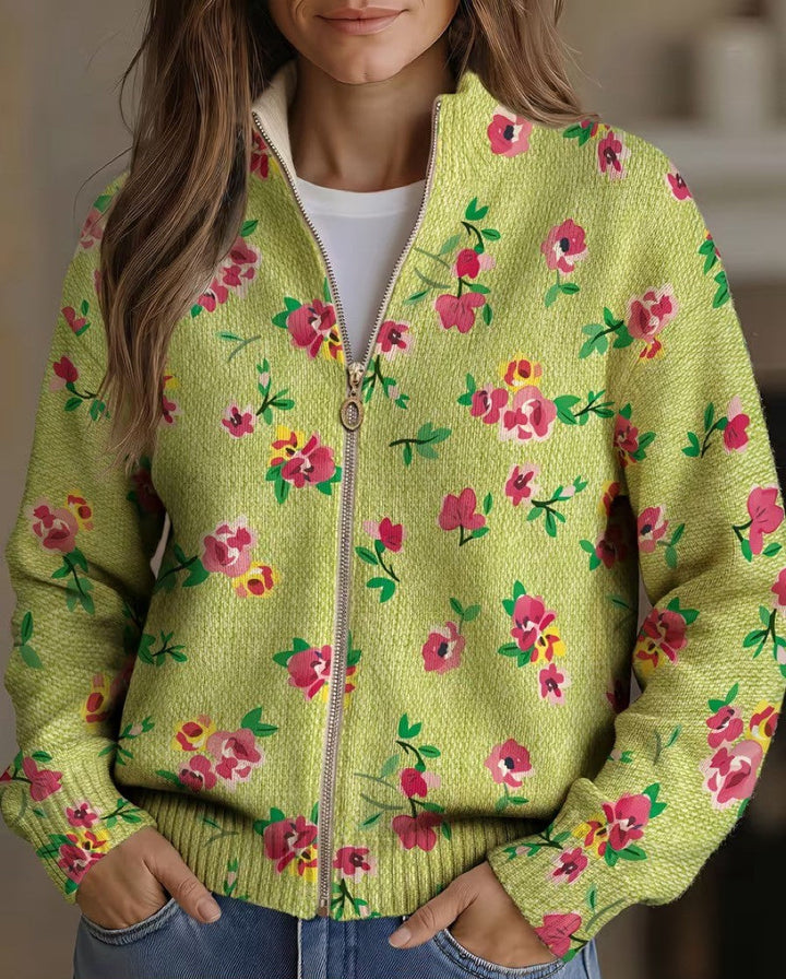 Lauren - Pink Floral Lime Zip Cardigan