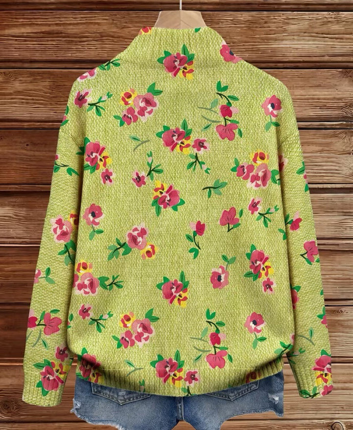 Lauren - Pink Floral Lime Zip Cardigan