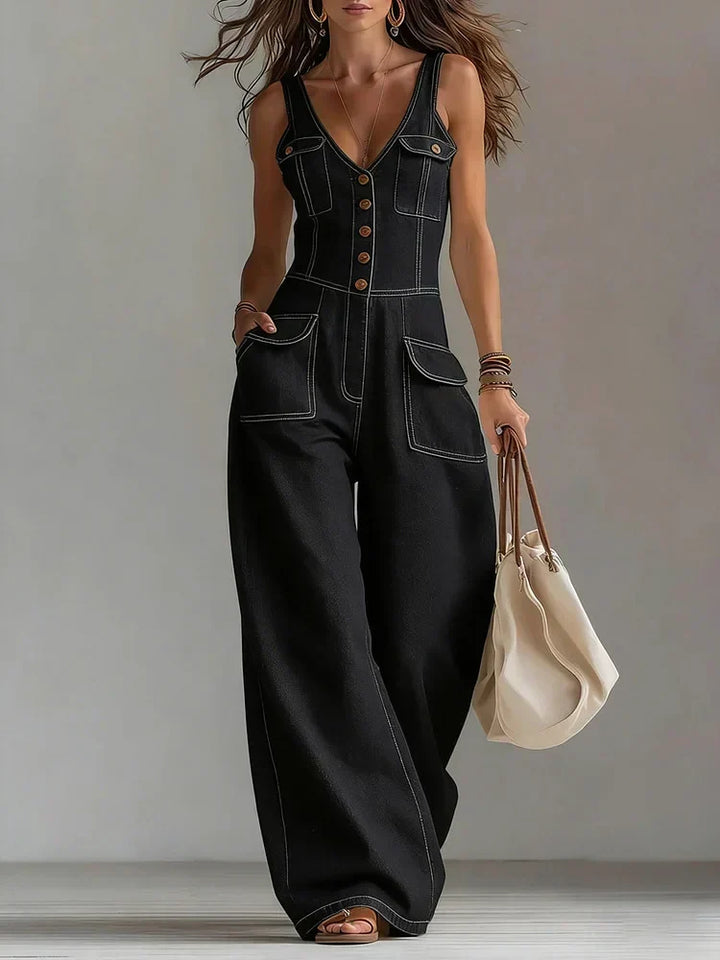 Freya - Casual Denim Wide Jumpsuit