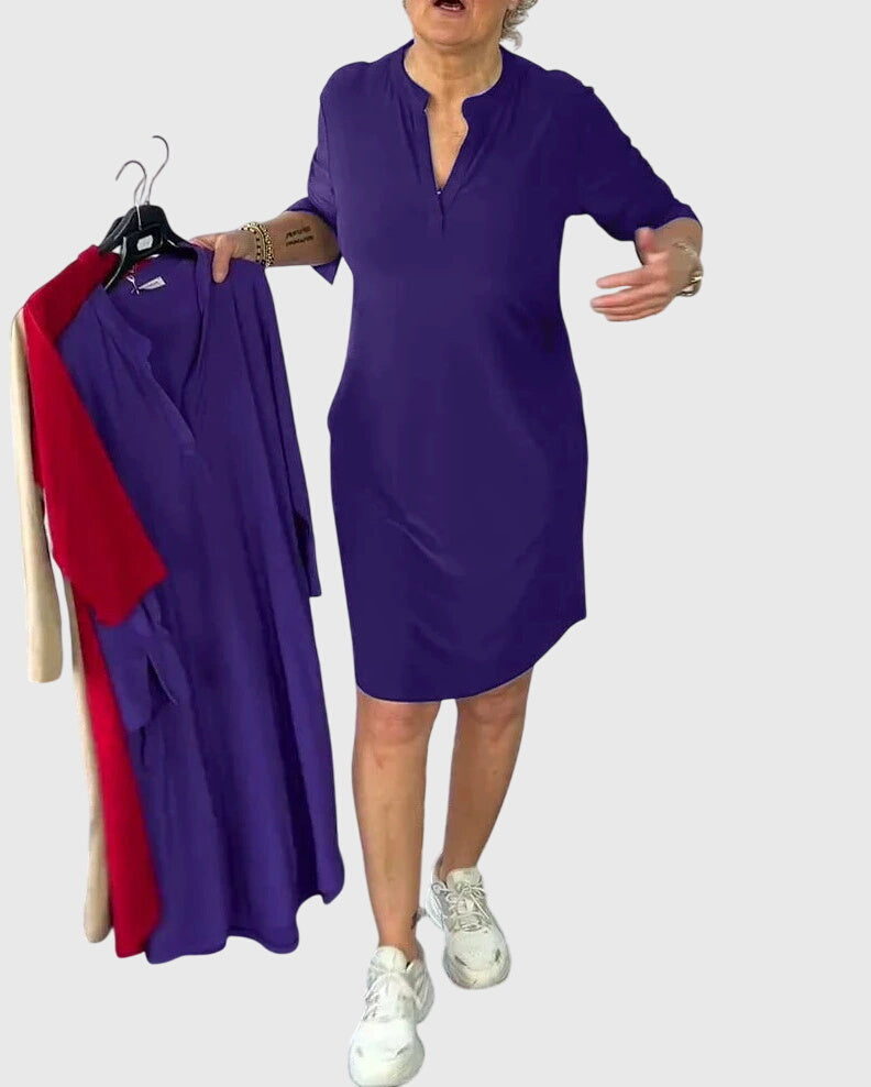 Alexandra - Solid V-Neck Dress