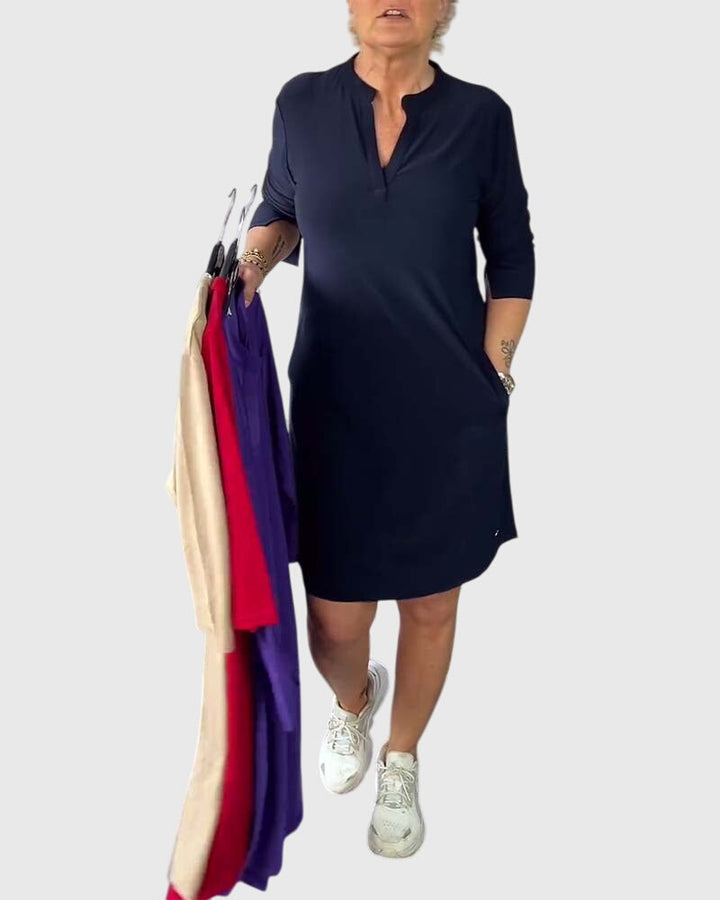 Alexandra - Solid V-Neck Dress