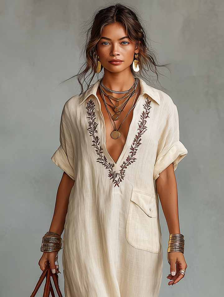 Aaliyah - Embroidered Shirt Dress