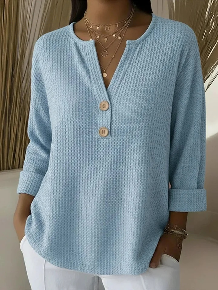 Sharon | Waffle Knit Henley Top