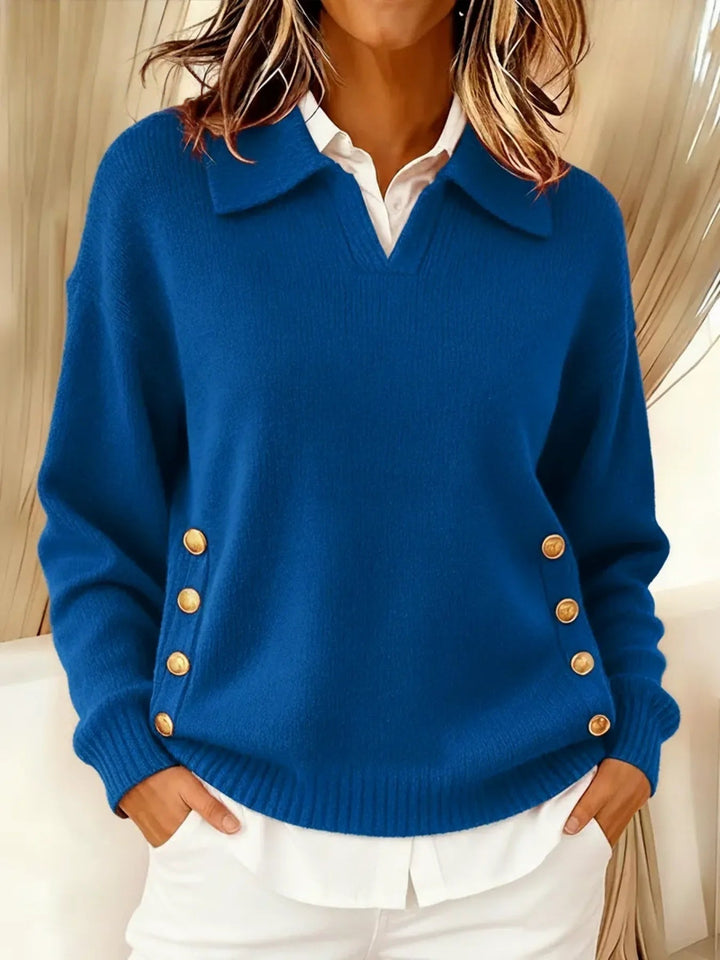Barbara | Polo Collar Sweater with Gold Buttons