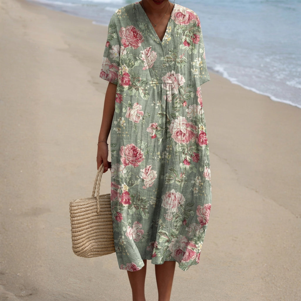 Maria - Retro Floral Midi Dress