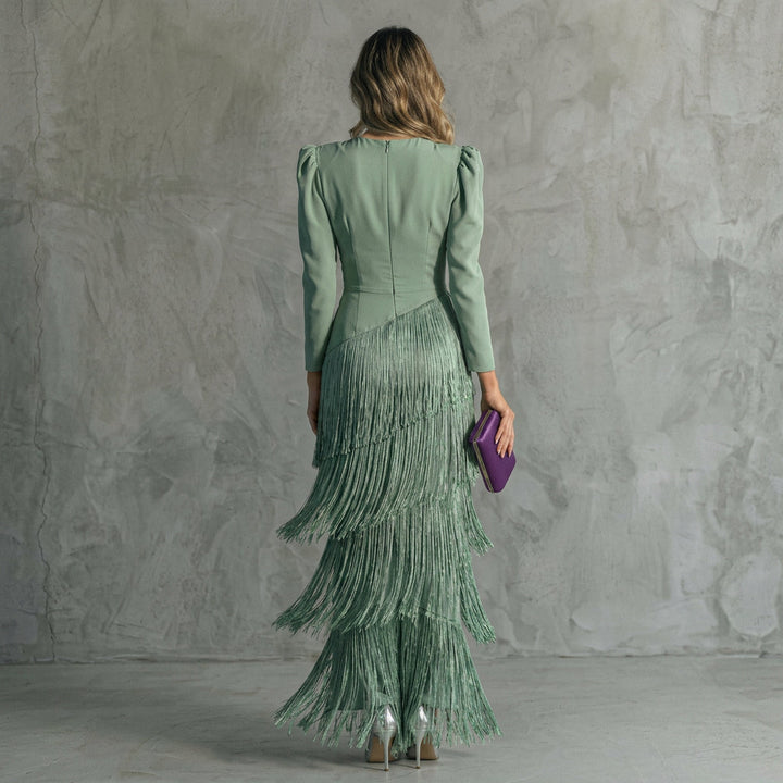Monica - Long Fringe Dress with V-Neck