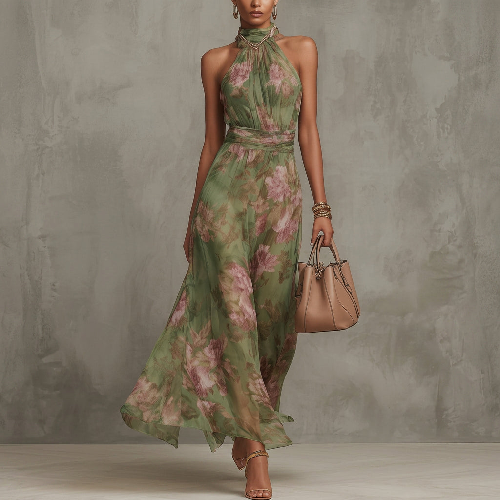 Diana - Long Floral Halter Dress