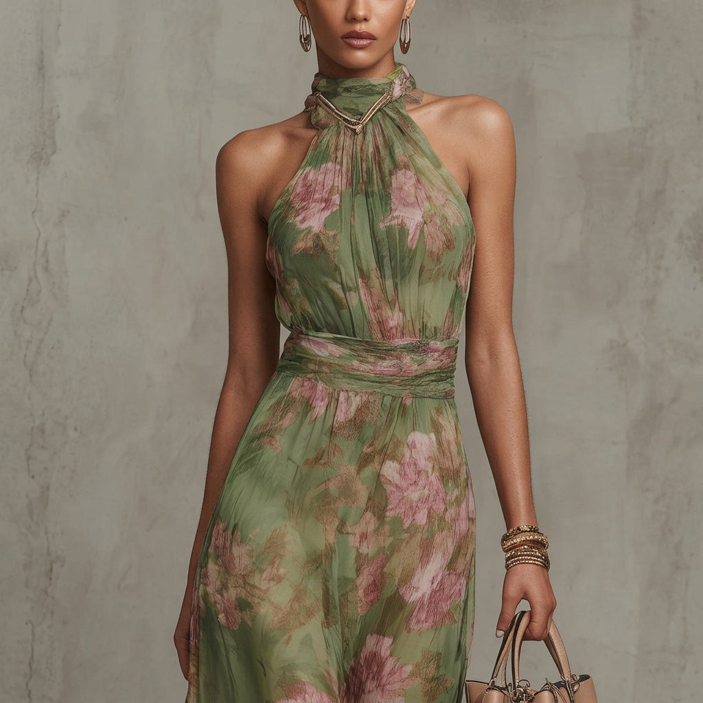 Diana - Long Floral Halter Dress