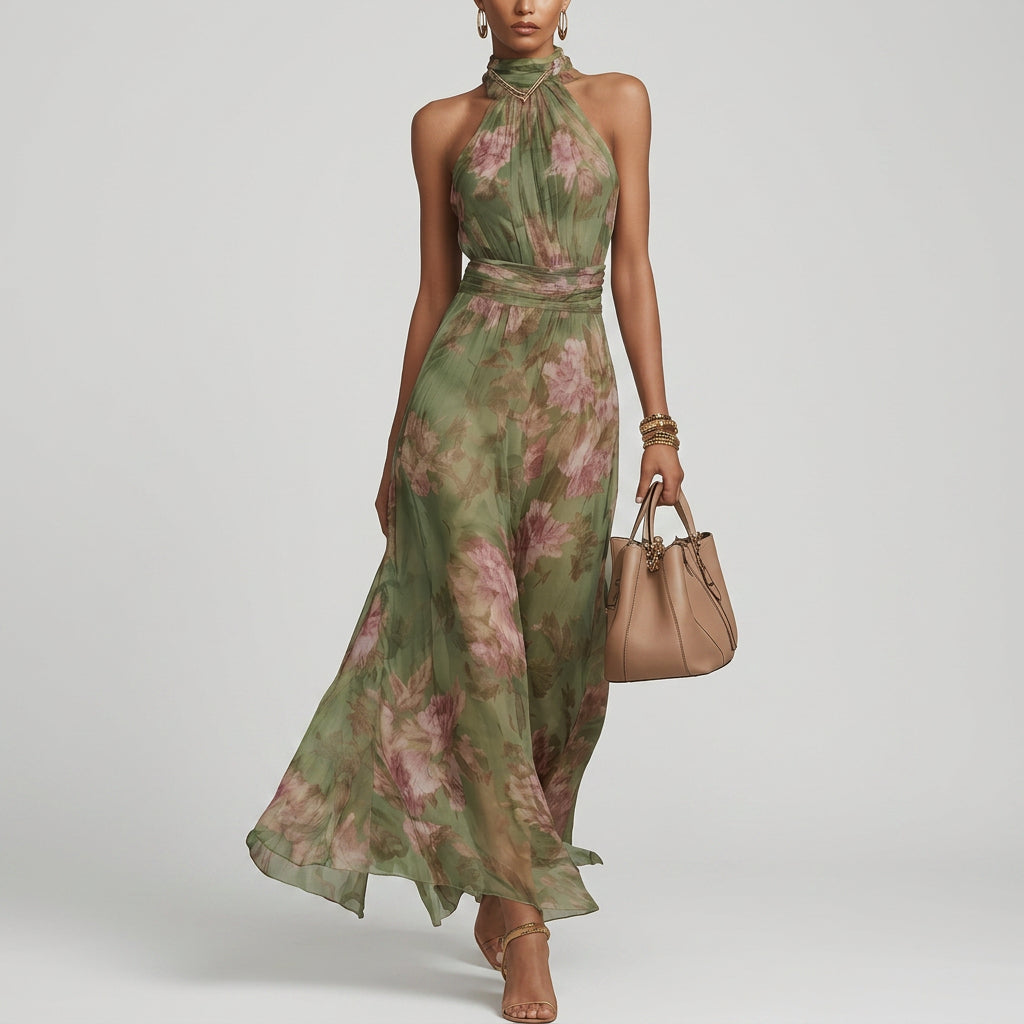 Diana - Long Floral Halter Dress