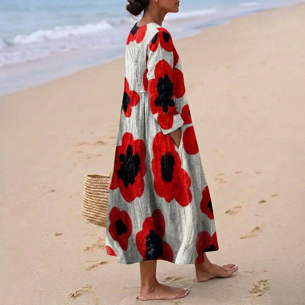 Georgia - Floral Maxi Dress in Red
