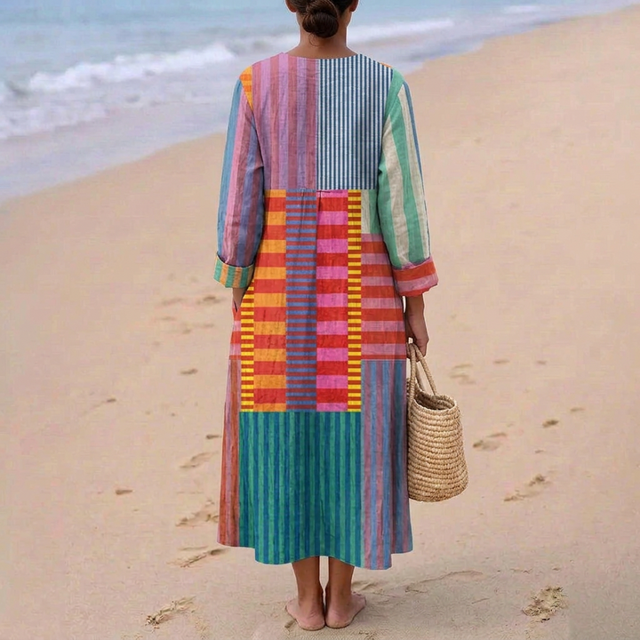 Sarah - Multicolored Long Dress in Patchwork