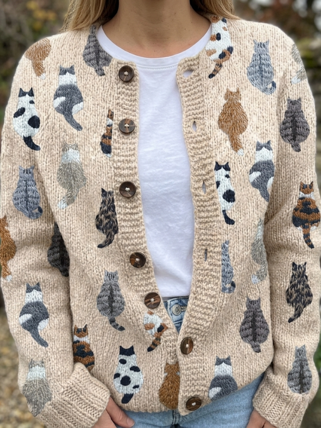 Audrey - Cozy Cat Print Cardigan