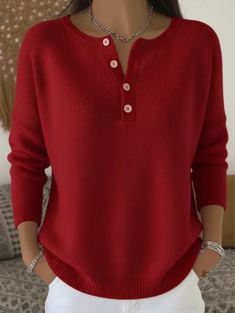 Carol | Henley Button Knit Sweater