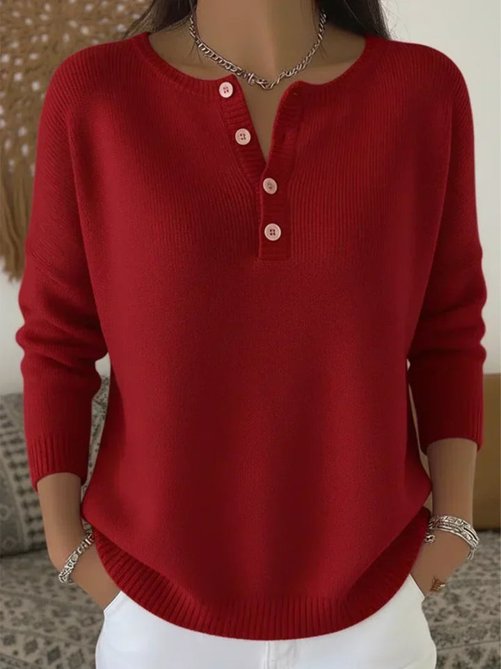 Carol | Henley Button Knit Sweater