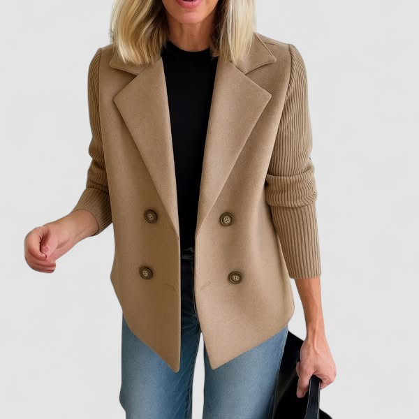Marta - Elegant Coat with Knit Sleeves
