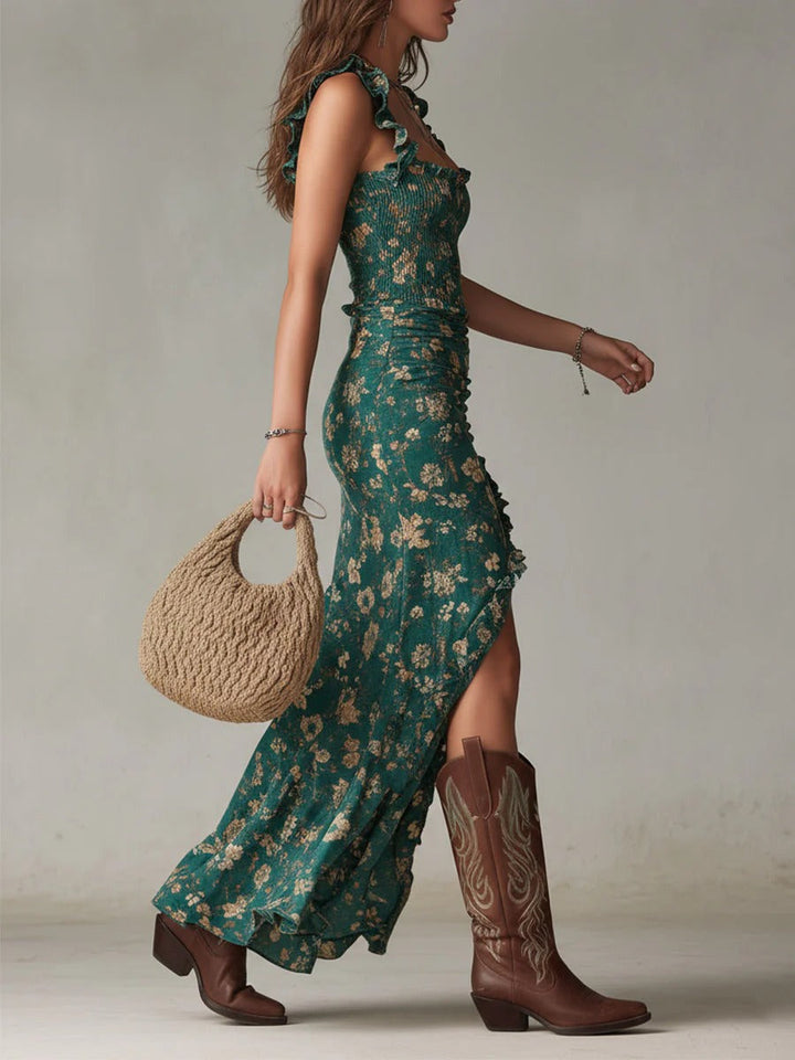 Brielle - Retro Boho Maxi Dress with Flowing Sleeves and Side Slit