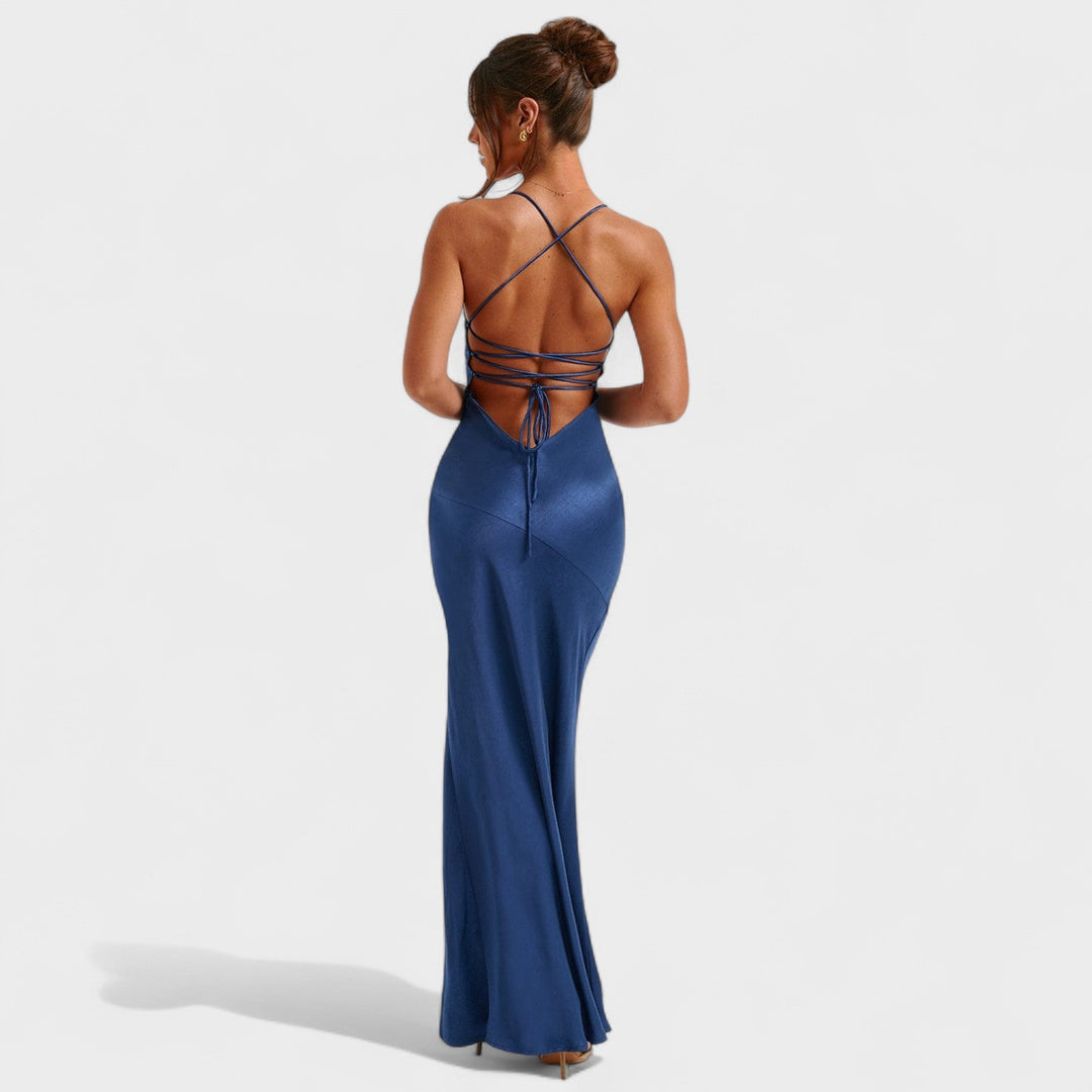 Kristen - Midnight Blue Satin Dress