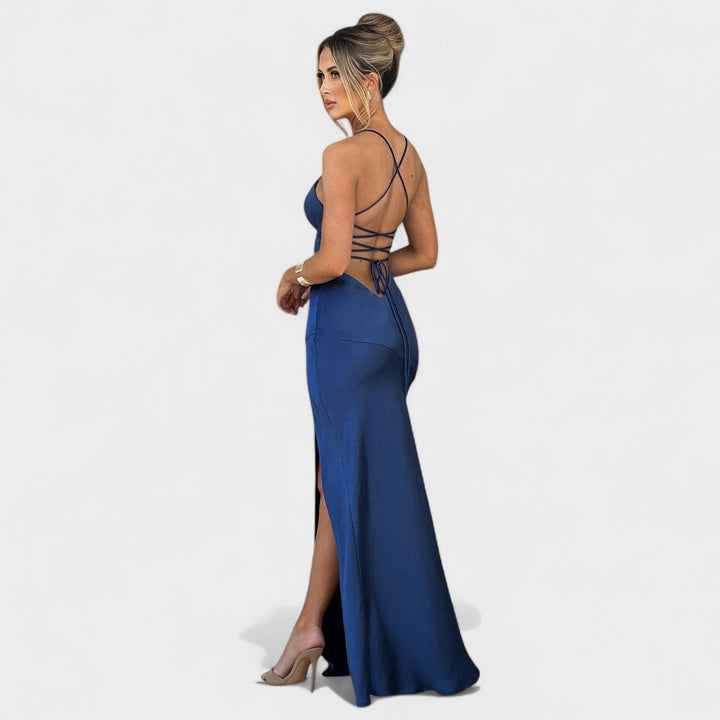 Kristen - Midnight Blue Satin Dress