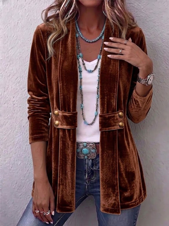 Avery | Vintage Lapel Button-Accent Long Sleeve Open Front Jacket