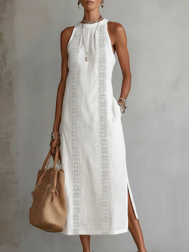Heidi - Sleeveless Lace Detail Midi Dress