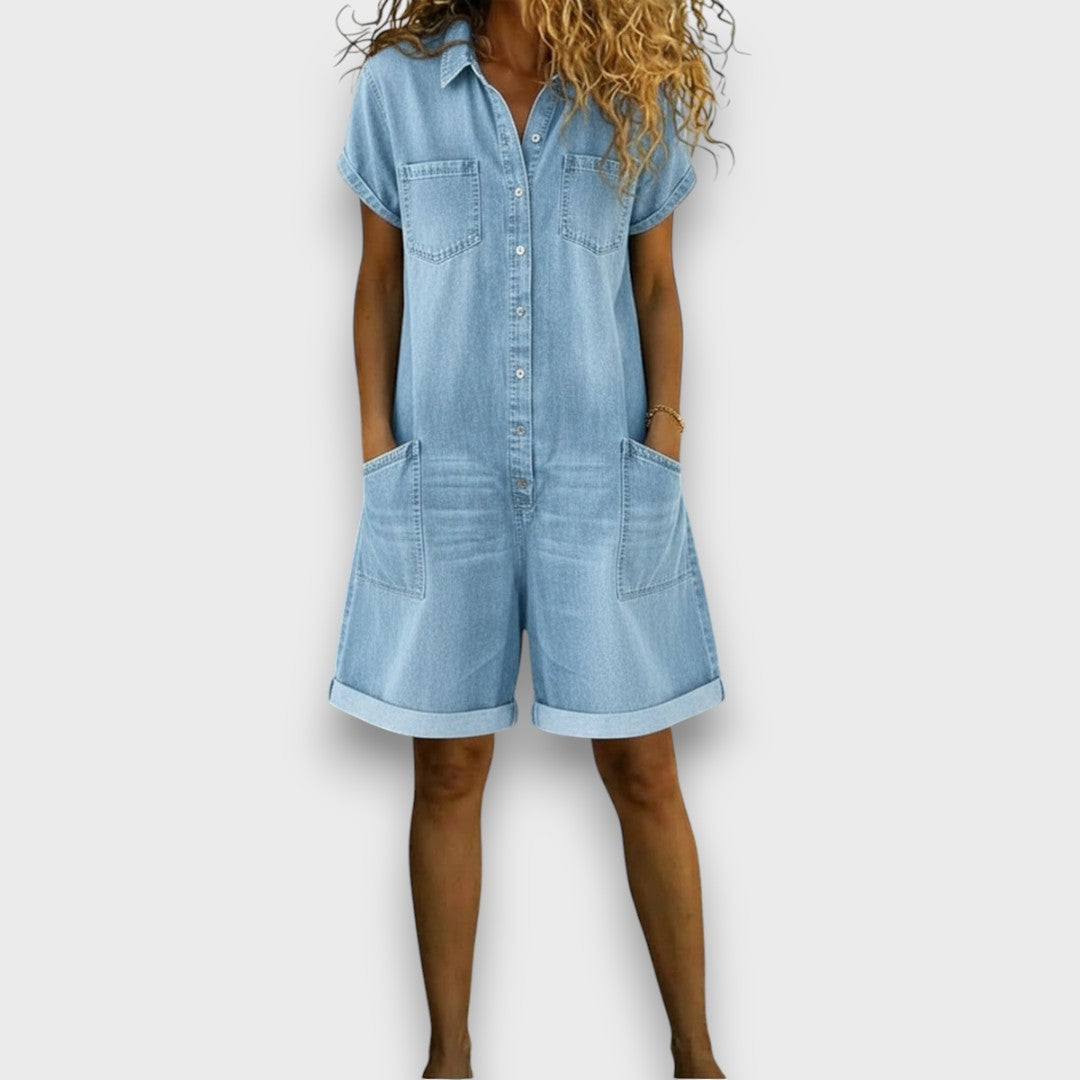 Bella - Vintage Short Jumpsuit in Cotton with Denim Look
