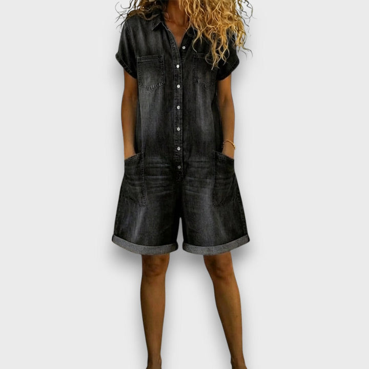 Bella - Vintage Short Jumpsuit in Cotton with Denim Look