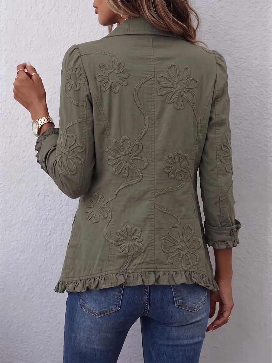 Olivia | Boho-Chic Floral Embroidered Utility Ruffled Trim Jacket