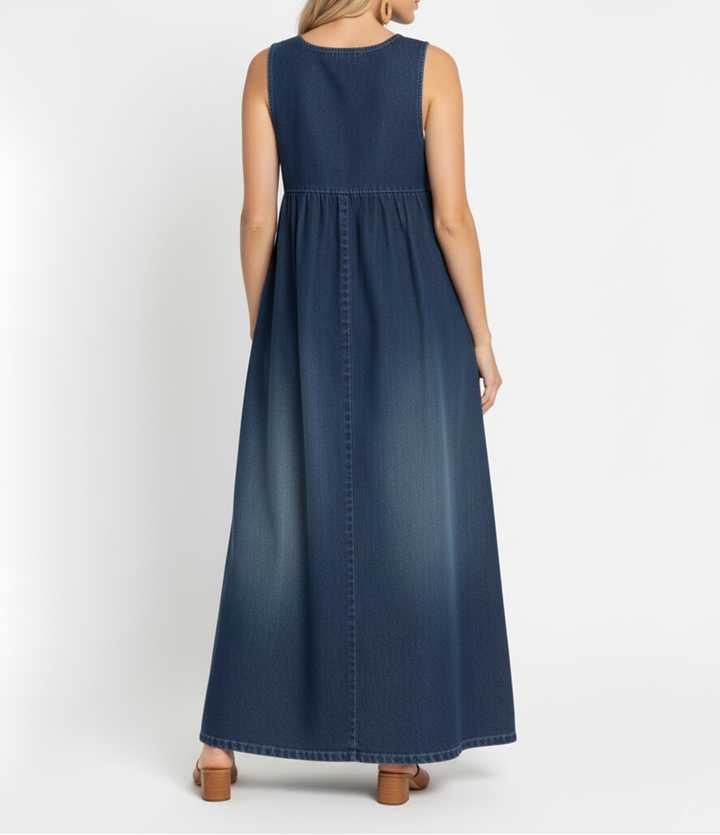 Amara - Vintage Denim Maxi Dress