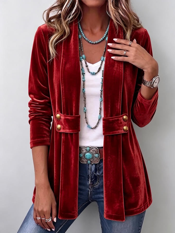Avery | Vintage Lapel Button-Accent Long Sleeve Open Front Jacket