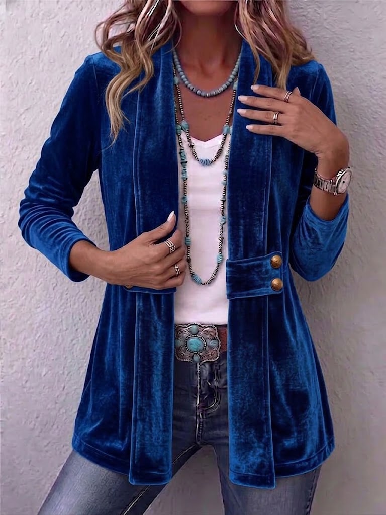 Avery | Vintage Lapel Button-Accent Long Sleeve Open Front Jacket