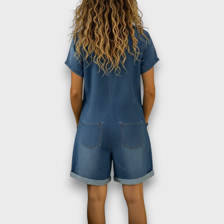 Bella - Vintage Short Jumpsuit in Cotton with Denim Look
