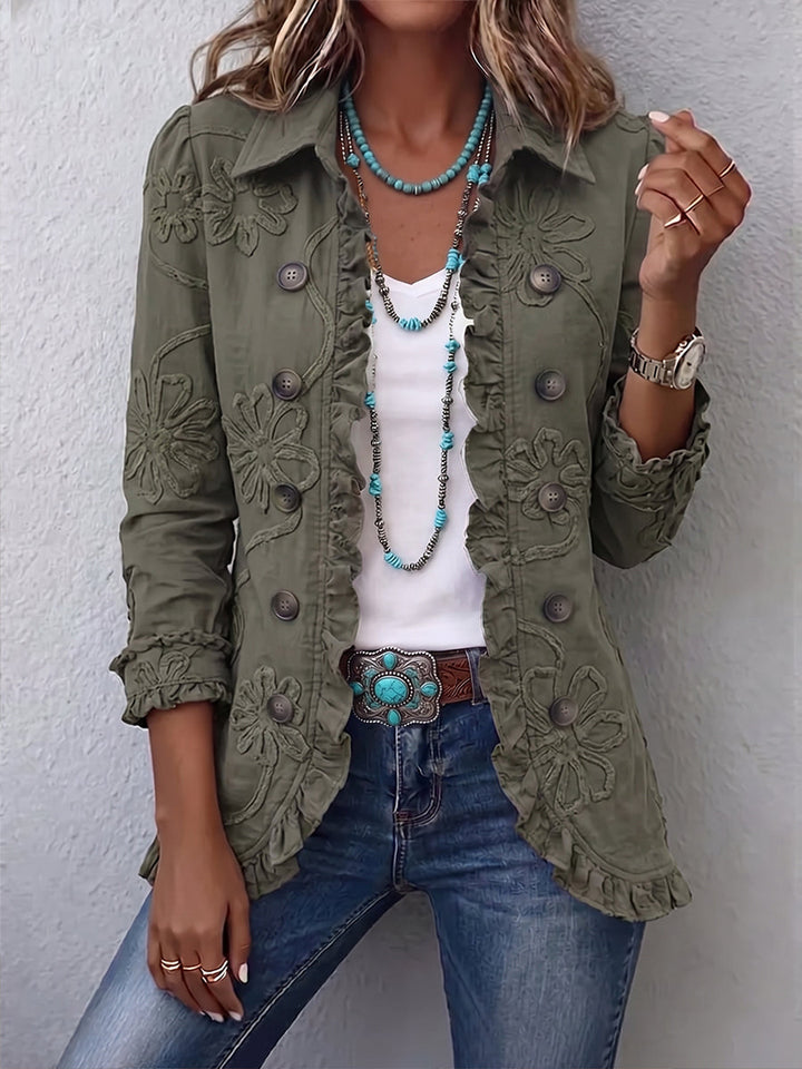 Olivia | Boho-Chic Floral Embroidered Utility Ruffled Trim Jacket