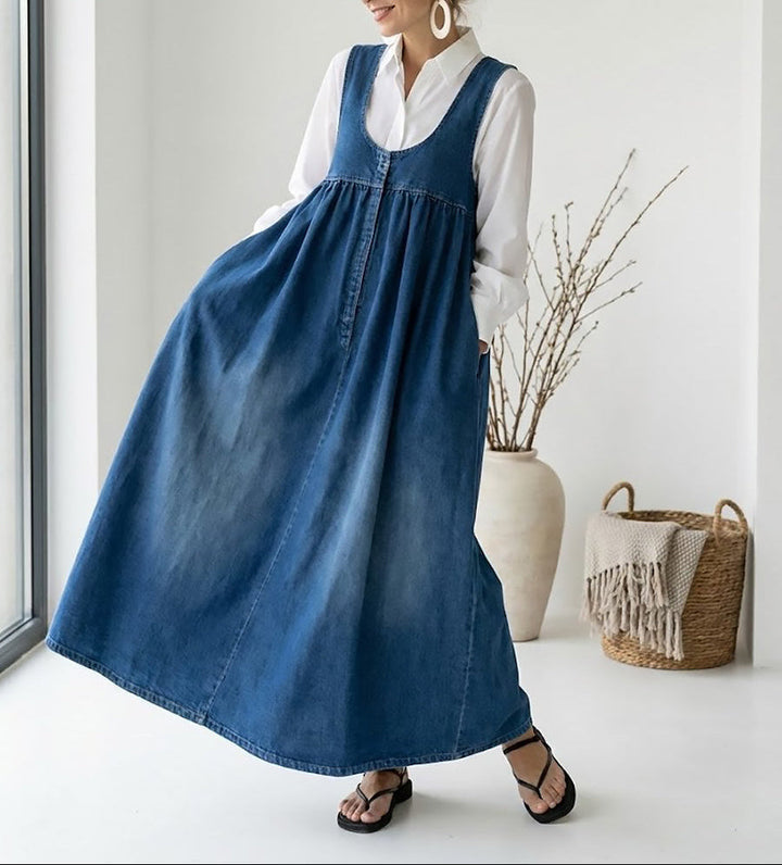 Amara - Vintage Denim Maxi Dress