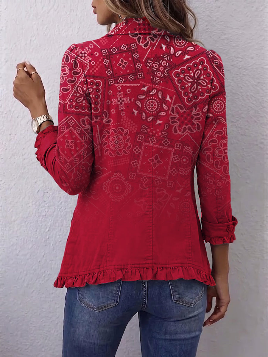 Riley | Bohemian Paisley Ombré Print Ruffled Jacket
