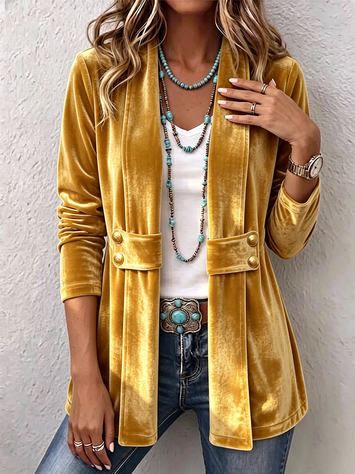 Avery | Vintage Lapel Button-Accent Long Sleeve Open Front Jacket