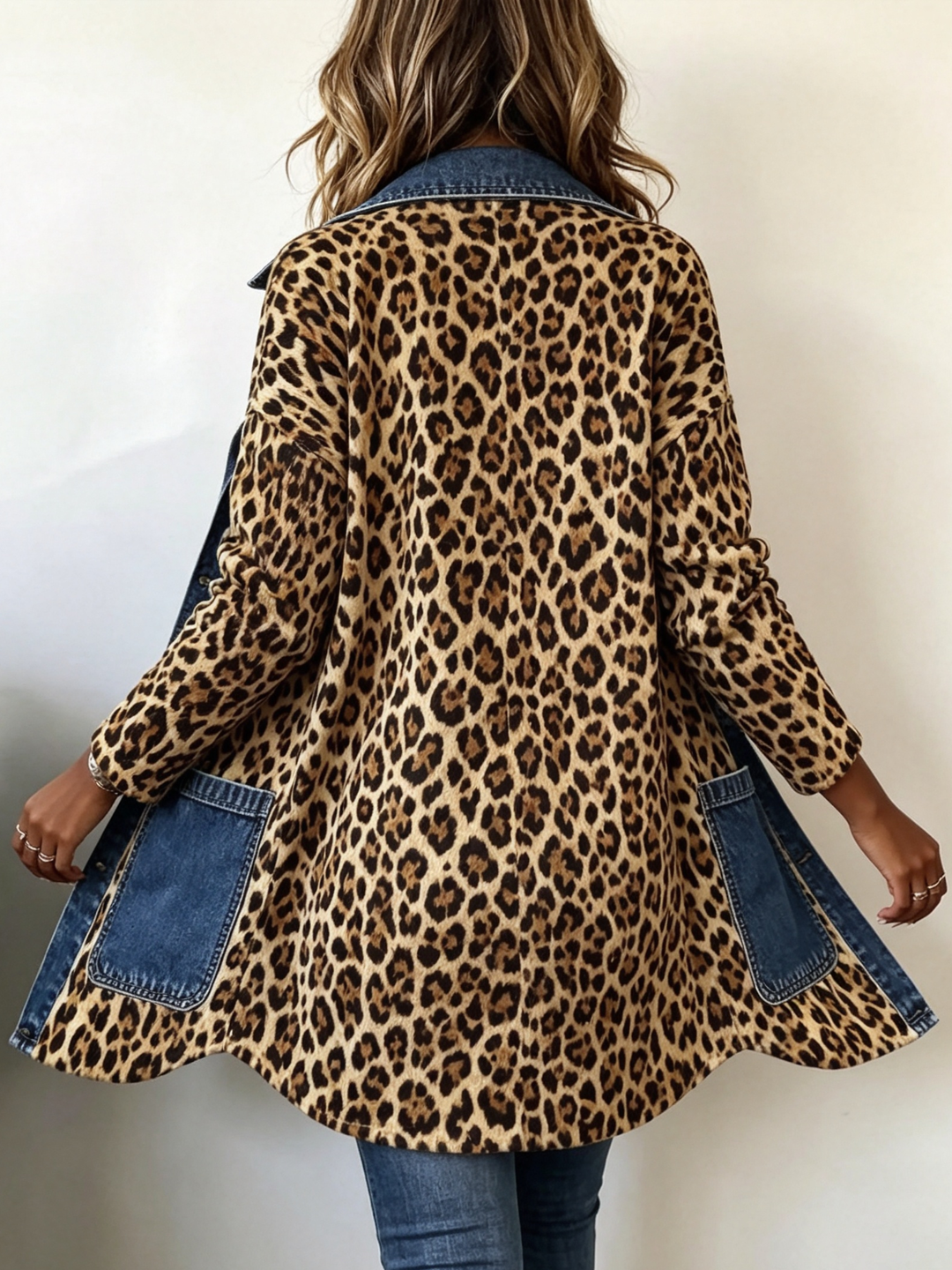 Nora | Leopard Print Denim Panel Contrast Longline Jacket