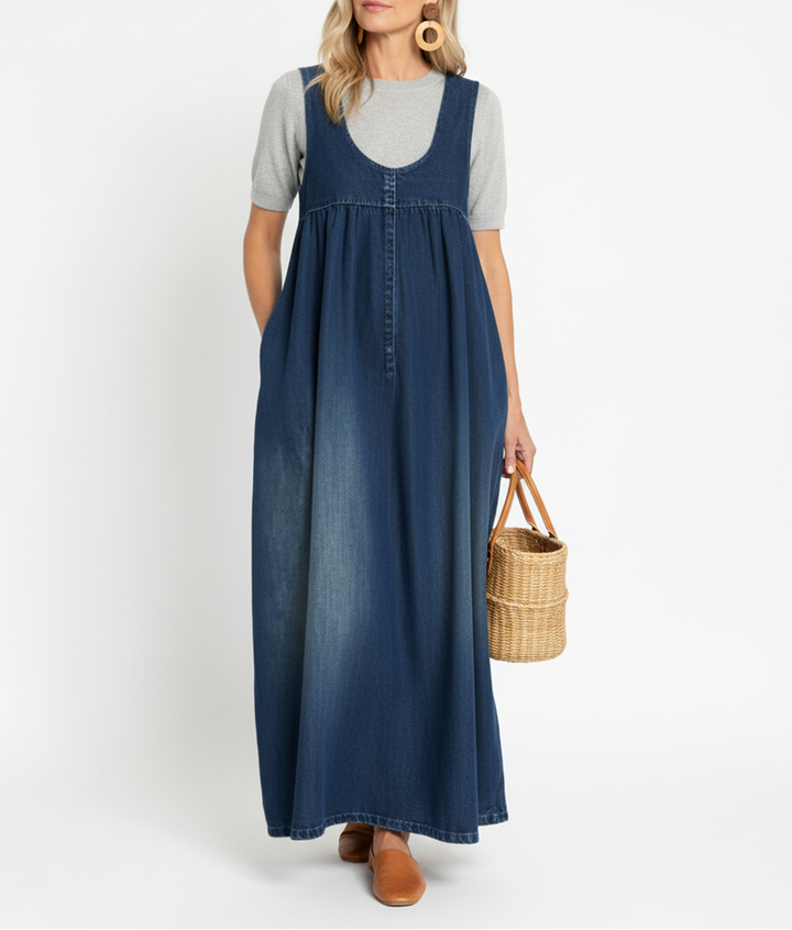 Amara - Vintage Denim Maxi Dress