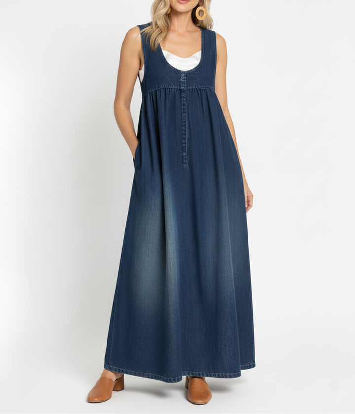 Amara - Vintage Denim Maxi Dress