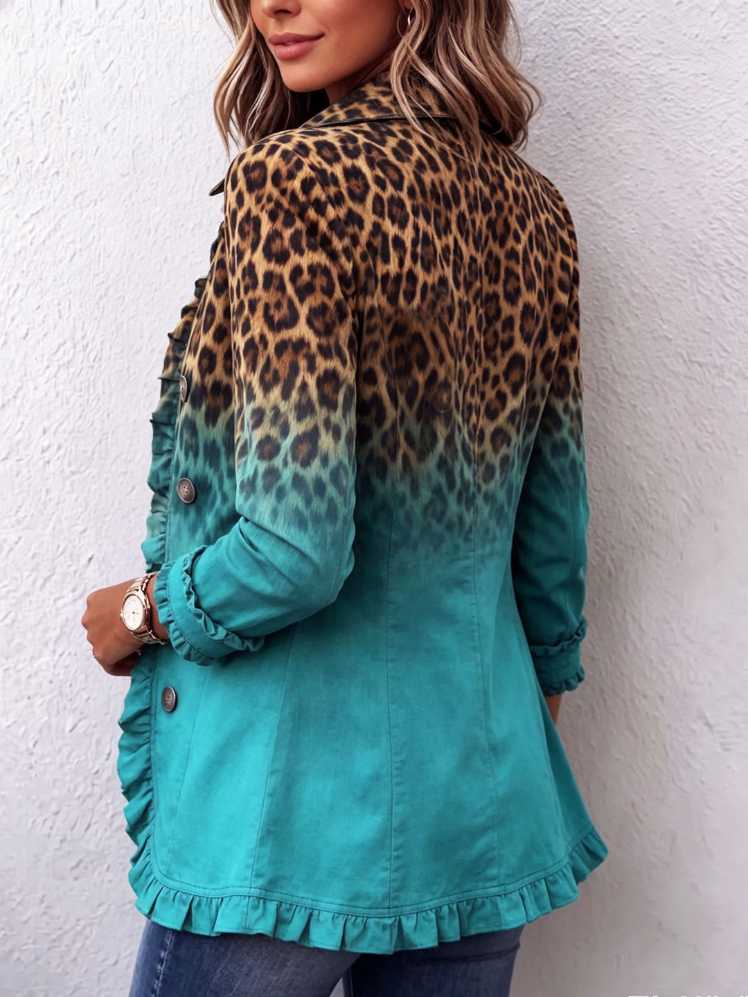Emma | Leopard Ombre Ruffle Blazer Jacket